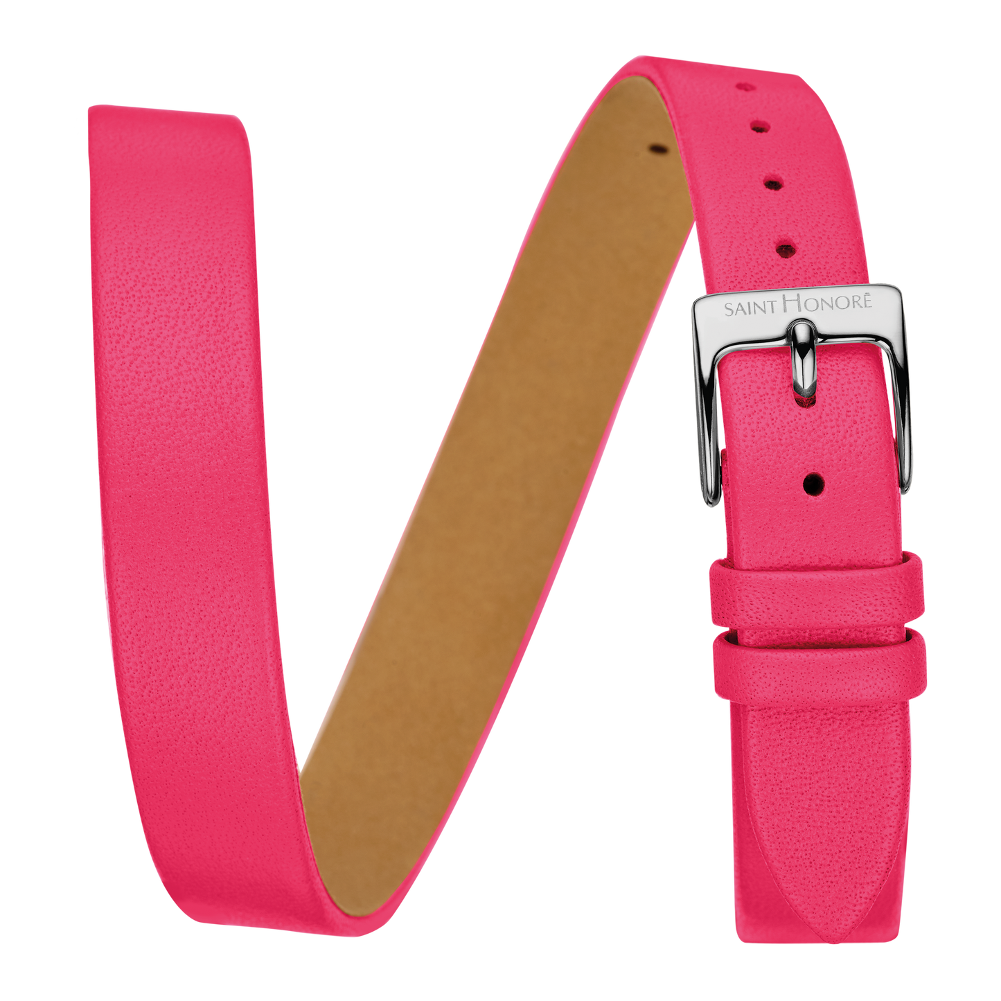 Bracelet double tour cuir véritable 12mm fushia lisse