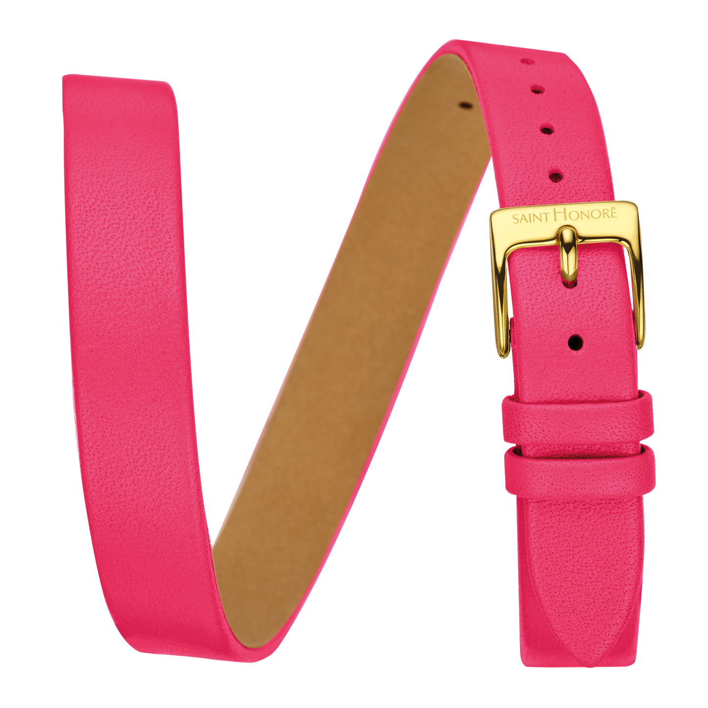 Bracelet double tour cuir véritable 12mm fushia lisse