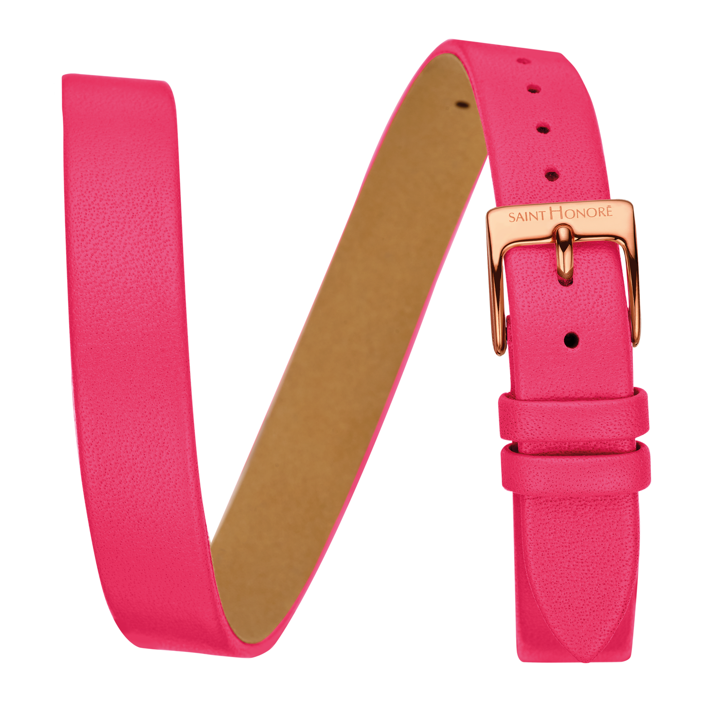 Bracelet double tour cuir véritable 12mm fushia lisse