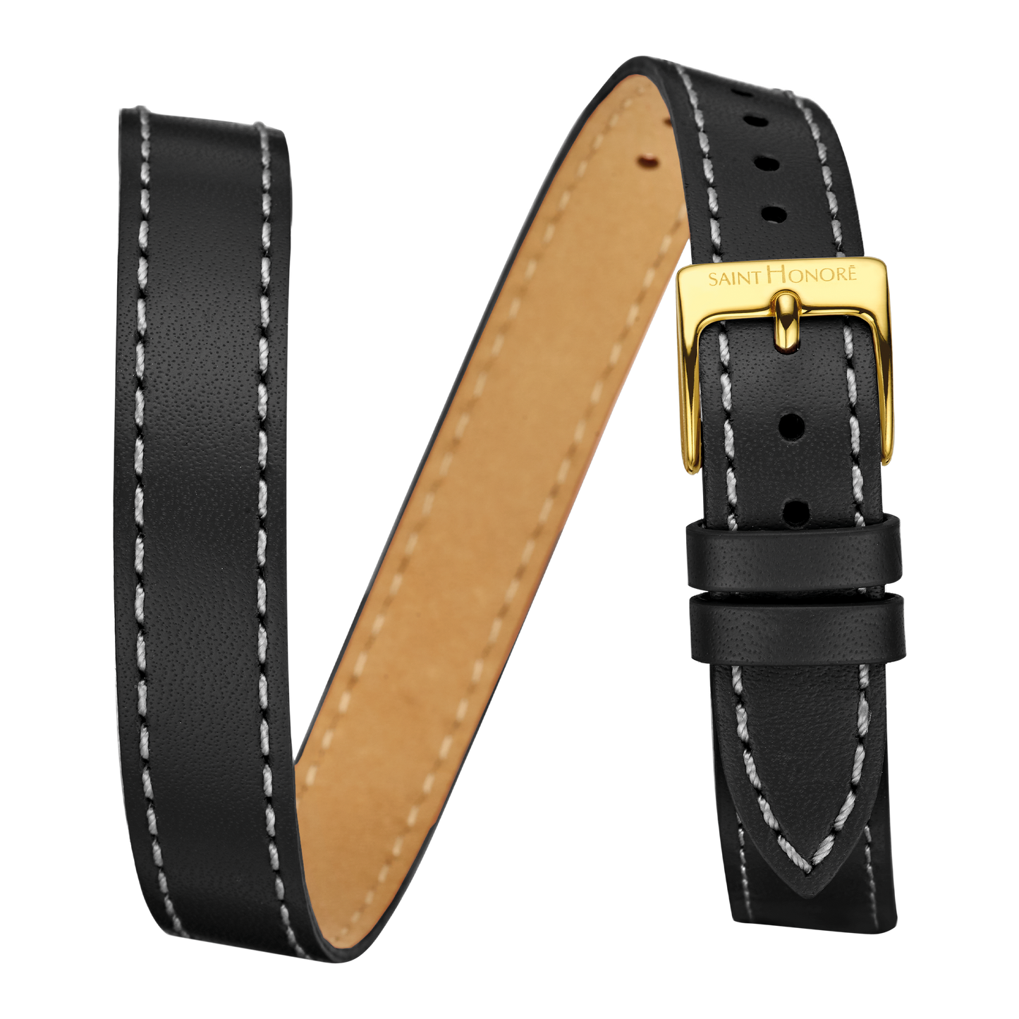 Bracelet double tour cuir véritable 12mm sellier noir