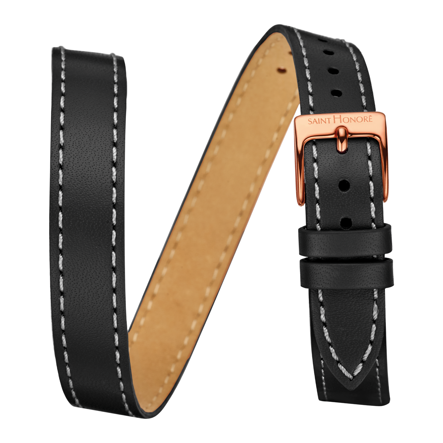 Bracelet double tour cuir véritable 12mm sellier noir