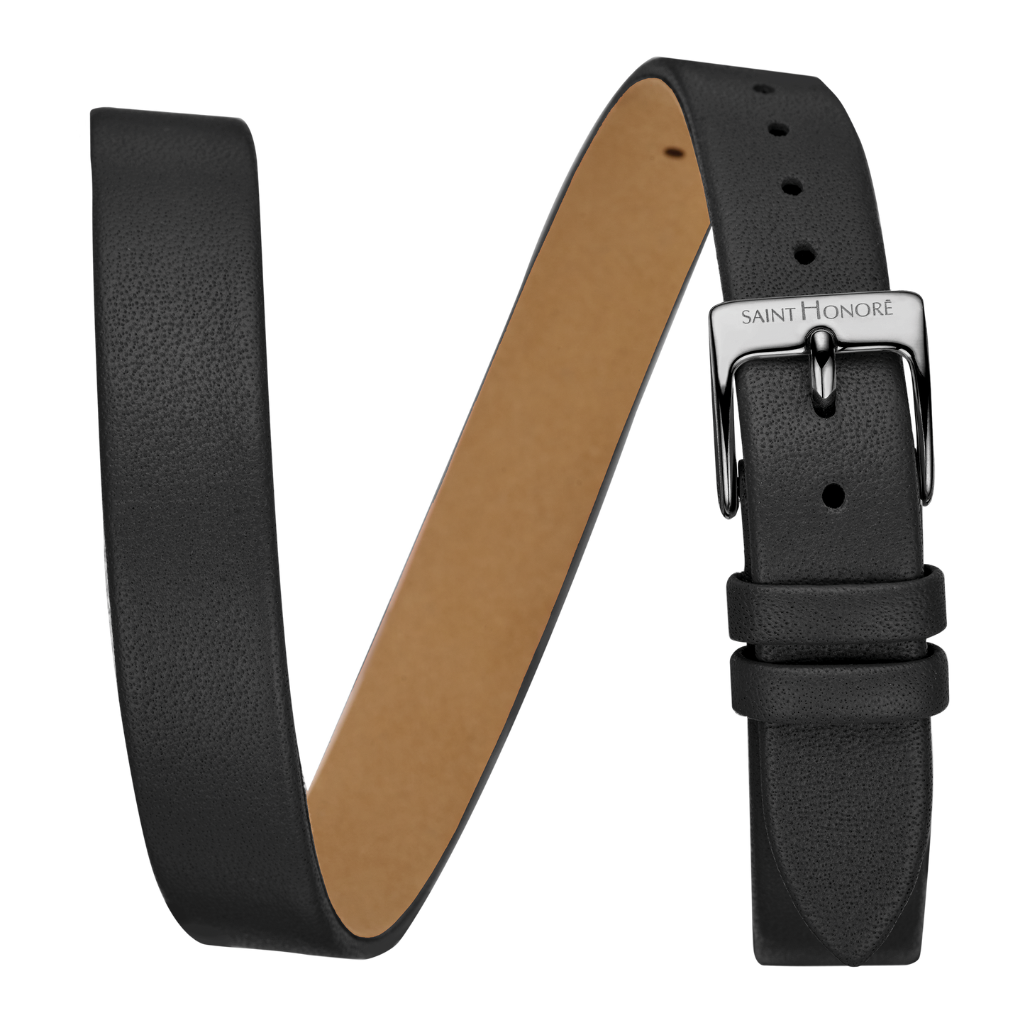 Bracelet double tour cuir véritable 12mm noir lisse