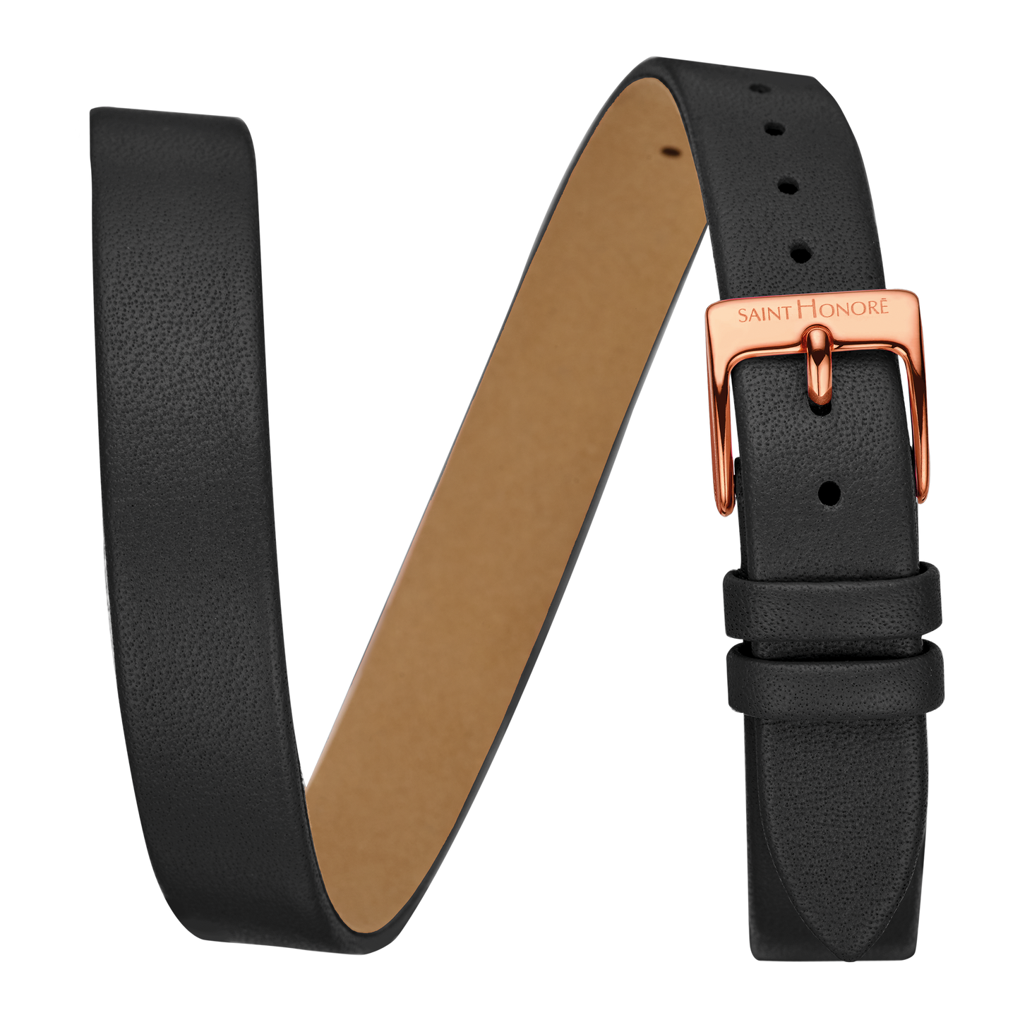 Bracelet double tour cuir véritable 12mm noir lisse