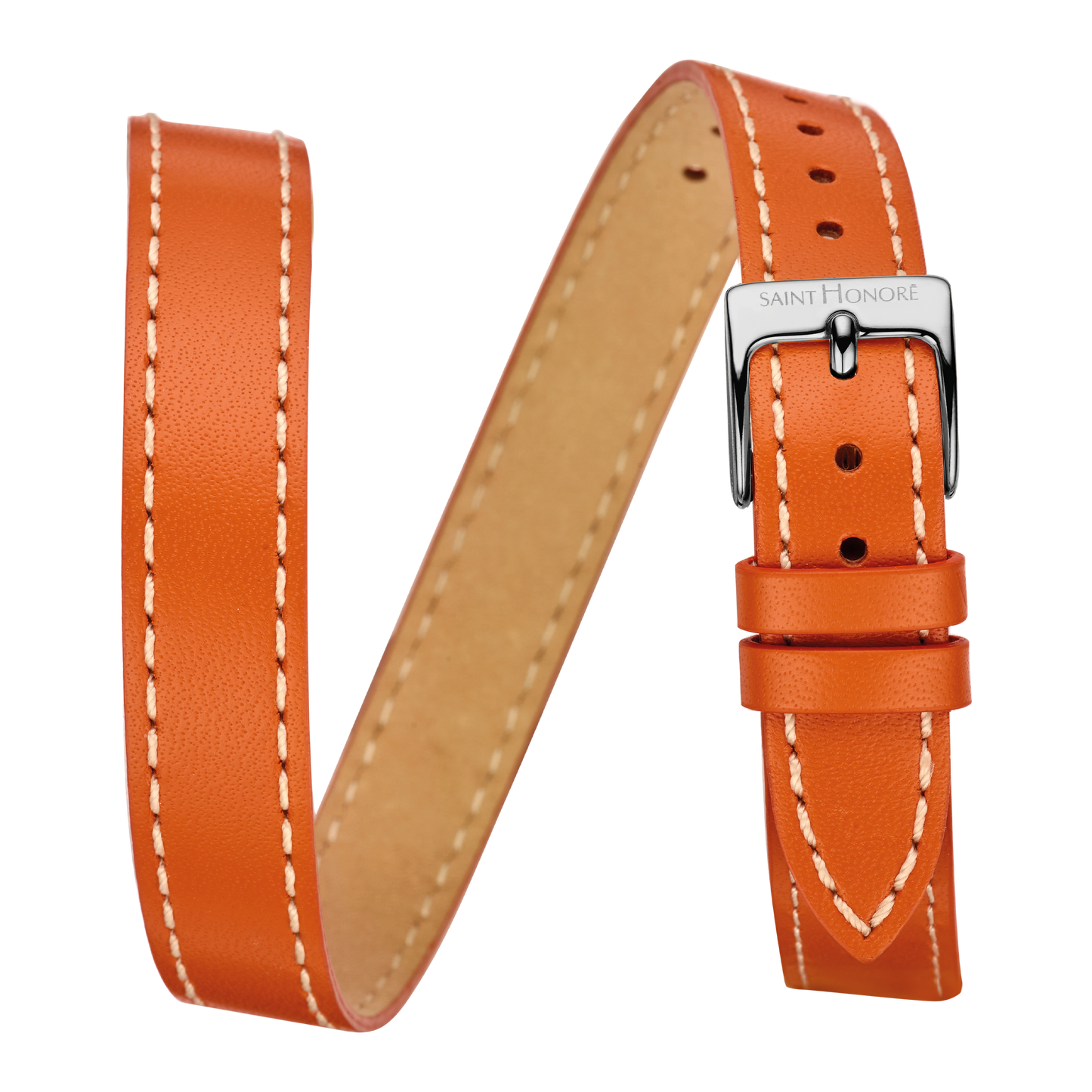 Bracelet double tour cuir véritable 12mm sellier orange