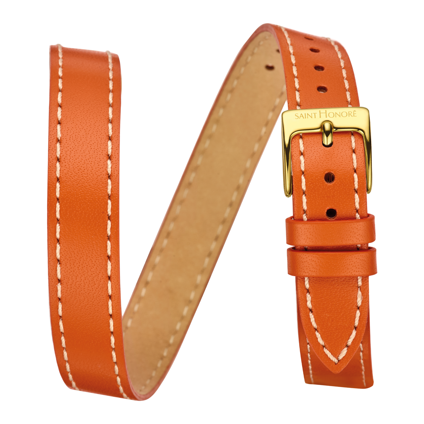 Bracelet double tour cuir véritable 12mm sellier orange