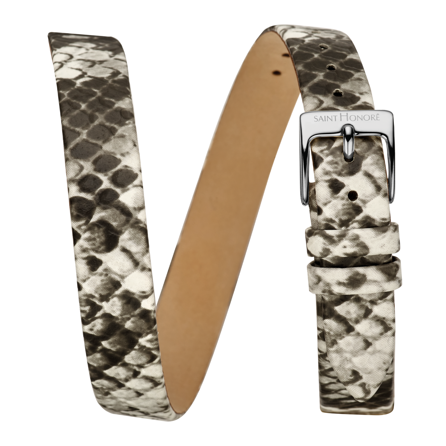 Bracelet double tour cuir véritable 12mm avec motif python